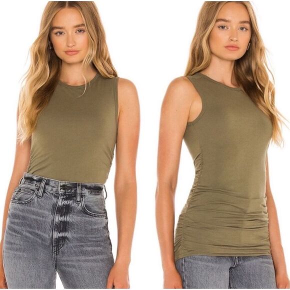 Revolve n:philanthropy Buenos Tank Top Olive Green Ruched Side Crewneck XS NWT - Picture 1 of 13